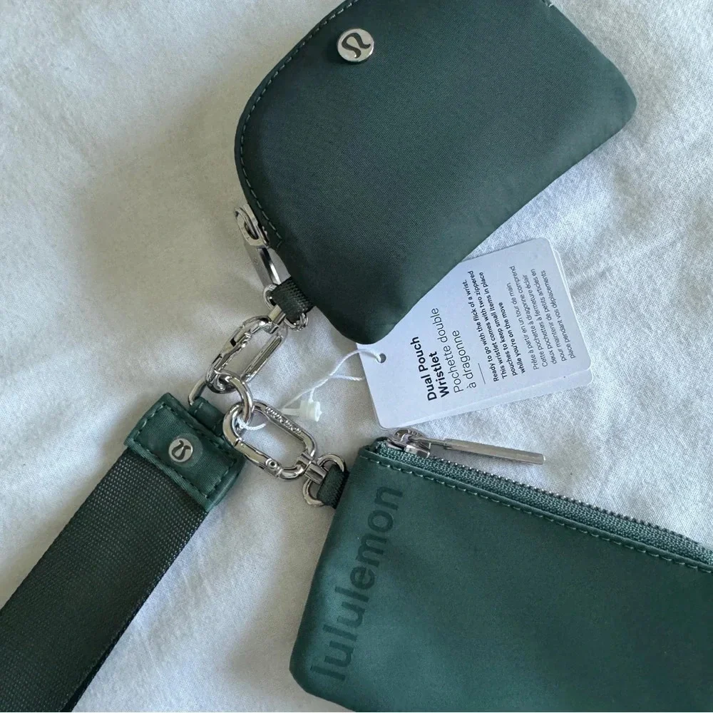 43🆕 Lululemon Dual Pouch Wristlet Dark Forest Medium Forest - Picture 2 of 5